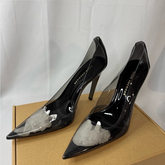 NWOT Good American Cinderella pump heels clear stiletto in Light Smoke women’s 9 - Picture 3 of 8